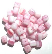 40 8x9mm Raspberry White Marble Cube Beads